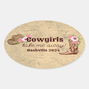 Adesivo Oval Vaqueira florais rosa rústico personalizado