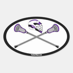 Adesivo Oval Varas e capacete roxos do Lacrosse