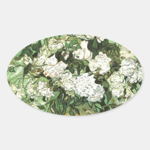 Adesivo Oval Vase com Rosas - Van Gogh