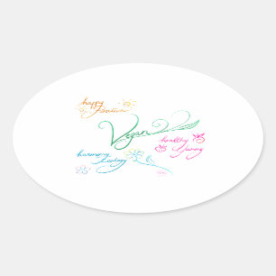 Adesivo Oval Vegan & happy lifestyle