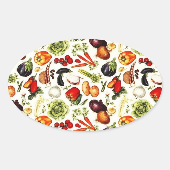 Adesivo Oval Vegetais Vintage (Frente)