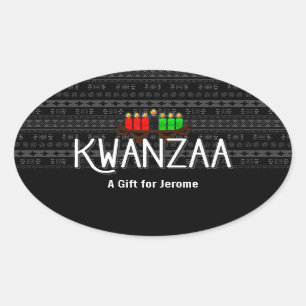 Adesivo Oval Velas do Lit em Kinara com Kwanzaa e nome feito