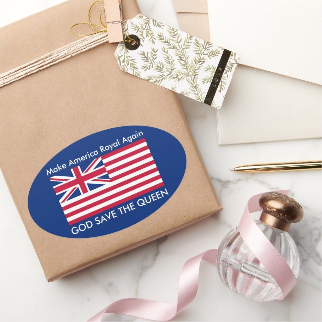 Adesivo Oval Vermelho Funny Azul Torna a América Real Novamente (Presentear)