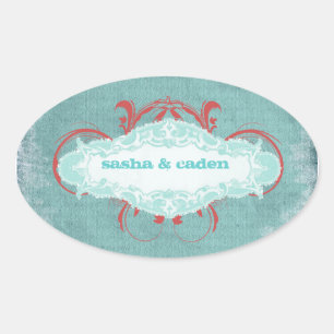 Adesivo Oval Vermelho tentativo de turquesa do GC