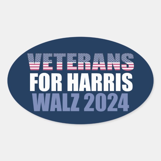 Adesivo Oval Veteranos para Harris Walz 2024 Eleição Azul (Frente)