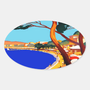 Adesivo Oval Viagem francês Vintage Cote D'Azur