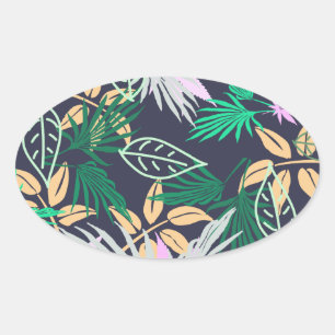 Adesivo Oval Víblias Tropicais Deixam Plantas