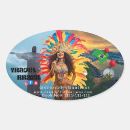 Adesivo Oval Vibrant Brazilian Carnival Design Travel Agency