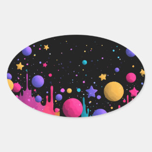 Adesivo Oval Vibrant Cosmic Drip Abstract Space Art