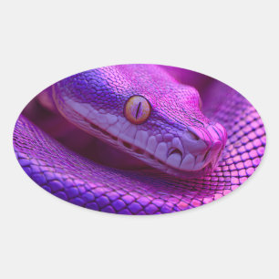 Adesivo Oval Vibrant Neon Purple Snake Portrait in Striking Mac