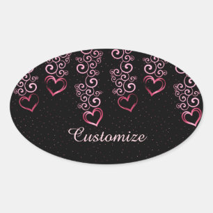 Adesivo Oval Vinha de Rolagem Corações Oval