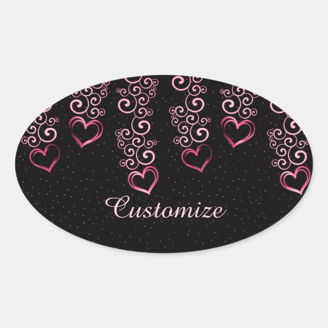Adesivo Oval Vinha de Rolagem Corações Oval (Frente)