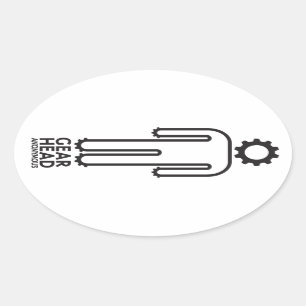 Adesivo Oval Vinheta Anônima da Cabeça de Engrenagens