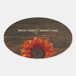 Adesivo Oval Vinheta de Casamento Laranja Sunflower & Barnwood
