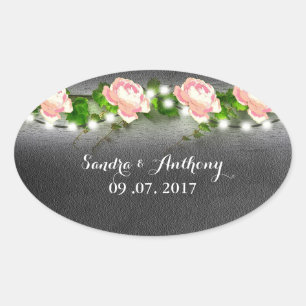 Adesivo Oval Vinheta de Convite para Casamento de Rosa de Chalk