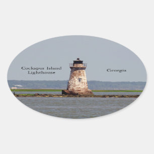 Adesivo Oval Vinheta de Farol da Ilha Cockspur