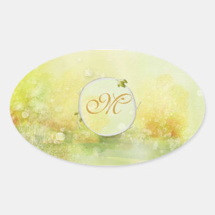 Adesivo Oval Vinheta de Monograma Floral Mística