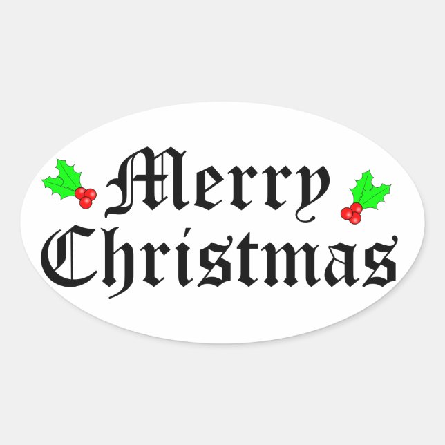 Adesivo Oval Vinheta de Natal Feliz (Frente)