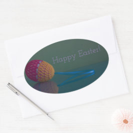 Adesivo Oval Vinheta de Oval de Feriado Colorida de Páscoa de P