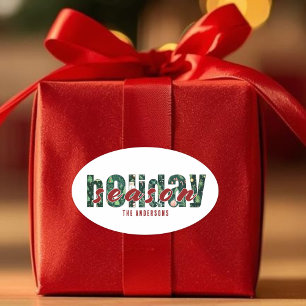 Adesivo Oval Vinheta de Tipografia de Feriado Personalizado