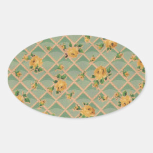 Adesivo Oval Vinheta de Trellis Rosebud de Flor