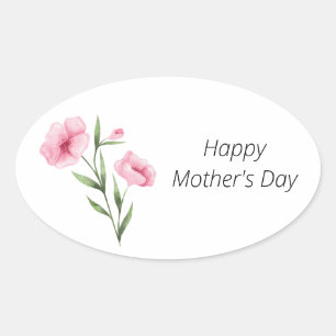 Adesivo Oval Vinheta Floral Cor-de-Rosa dia de as mães