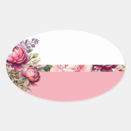 Adesivo Oval Vinheta Floral de Algodão Rosa