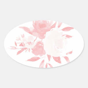 Adesivo Oval Vinheta Floral de Coloração Rosa Pastel