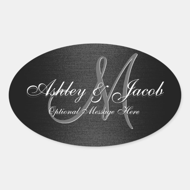 Adesivo Oval Vinheta Negra e Branca Elegante Monogramada (Frente)