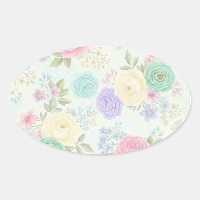 Adesivo Oval Vinheta opaca de Design floral Pastel (Frente)
