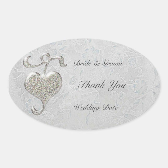 Adesivo Oval Vinheta Oval de Casamento de Coração Silver (Frente)