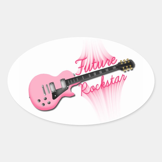 Adesivo Oval Vinheta oval de guitarra rosa Rockstar (Frente)