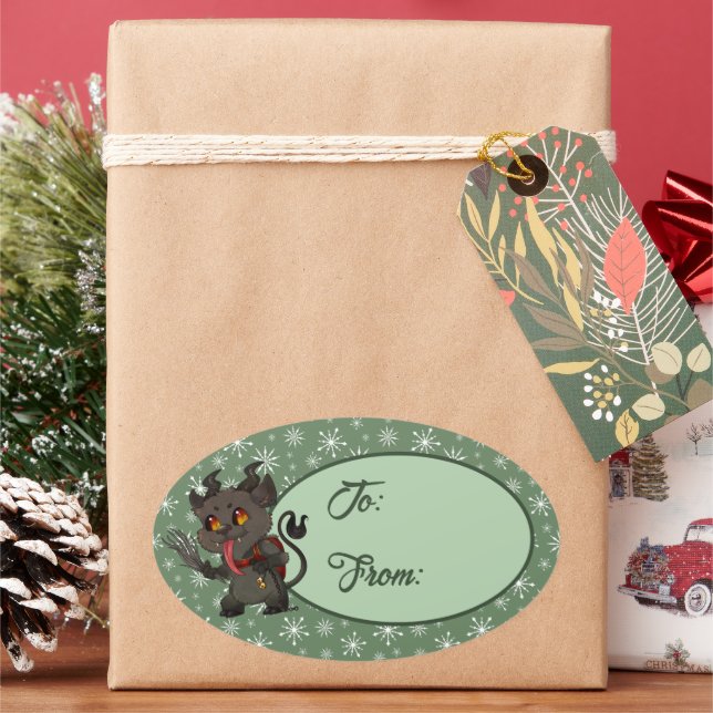 Adesivo Oval Vinheta Oval do Krampus Cugado Personalizado (Feriado)