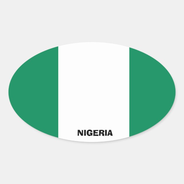 Adesivo Oval Vinheta Oval Euro-Estilo de Bandeira da Nigéria (Frente)