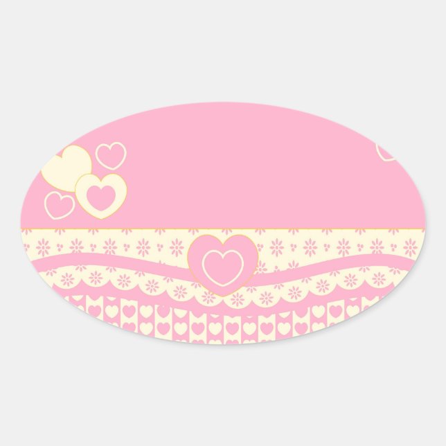 Adesivo Oval Vinheta Oval Eyelet do Coração Rosa (Frente)