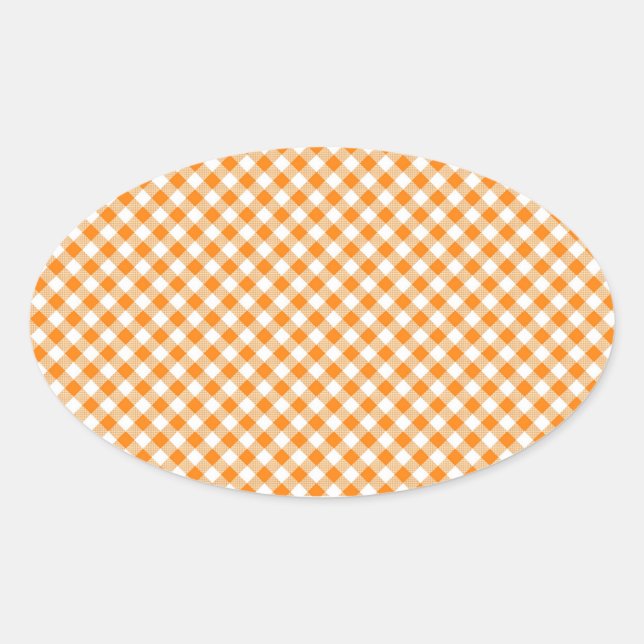 Adesivo Oval Vinheta Oval Laranja Gingham (Frente)