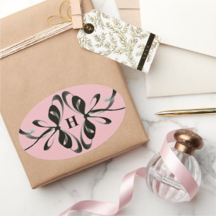 Adesivo Oval Vinheta Oval Monograma Elegante com Preto Artístic