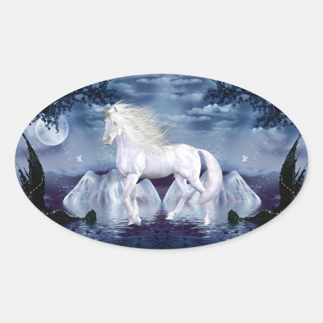 Adesivo Oval Vinheta Oval Unicorn White Beaun (Frente)