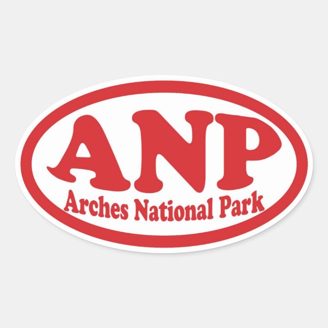 Adesivo Oval Vinheta oval vermelha do Parque Nacional Arches (Frente)
