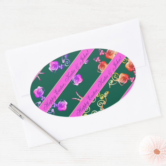 Adesivo Oval Vinheta Rosa verde de ovos (Envelope)