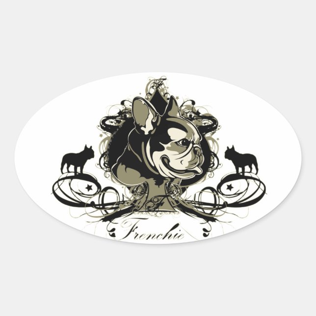 Adesivo Oval Vinheta Urbana de Cachorro-Bulldog (Frente)