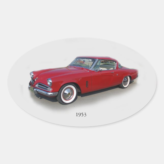 Adesivo Oval Vinheta vermelha clássica do carro 1953 (Frente)