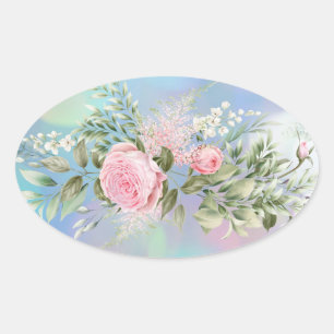 Adesivo Oval Vinhetas da Flor de Envelopes