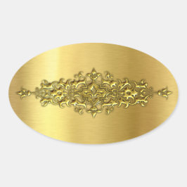 Adesivo Oval Vinhetas de Casamento Elegante, Dourado