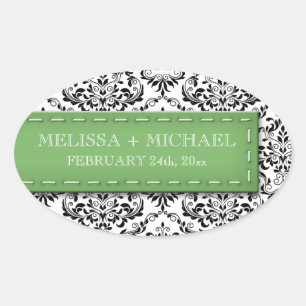 Adesivo Oval Vinhetas de Casamento tema damasco verde para gran