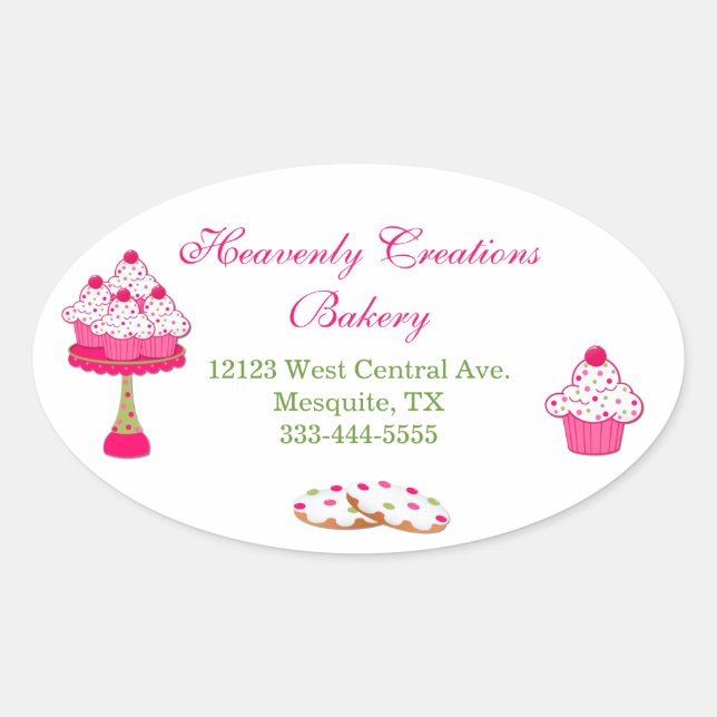 Adesivo Oval Vinhetas de Cupcake de Oval Doce (Frente)