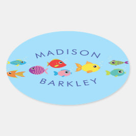 Adesivo Oval Vinhetas de focas de peixes de aquário
