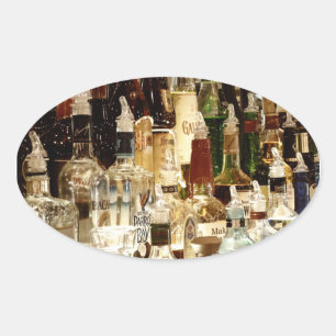 Adesivo Oval Vinhetas de garrafas de líquido