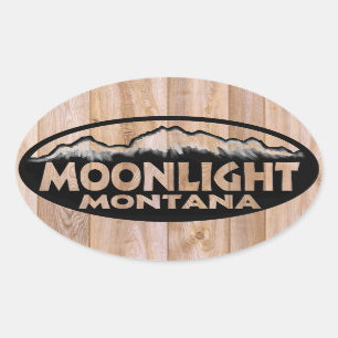 Adesivo Oval Vinhetas de madeira de Montana em Moonlight