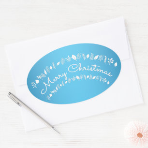 Adesivo Oval Vinhetas De Natal Azul E Branco